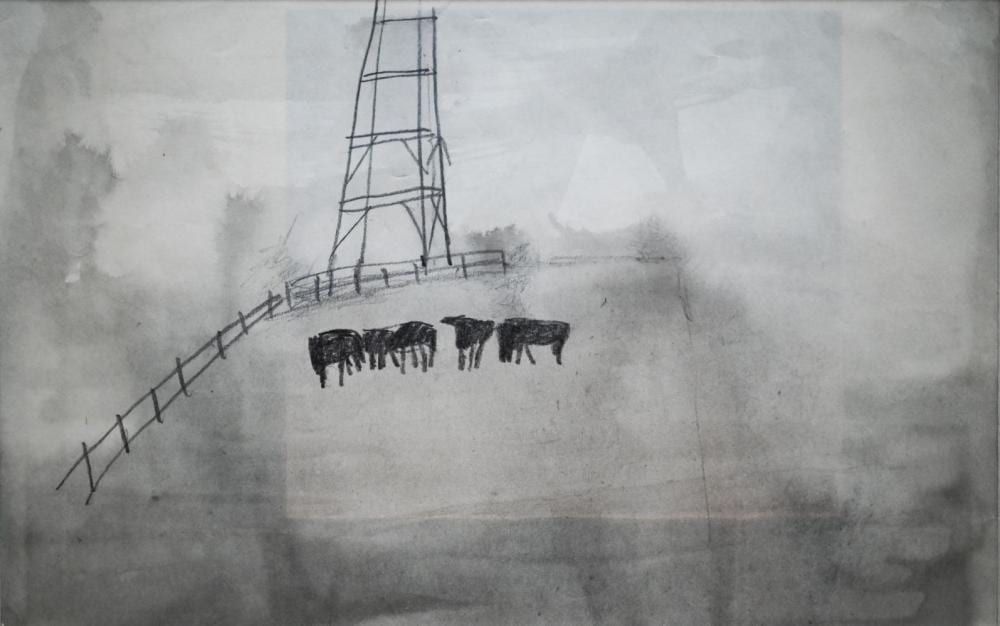Mary Newcomb comparable auction result: mary newcomb 1922 2008 herd in a field pencil sketch with handwritten notes verso 14 5 x 22