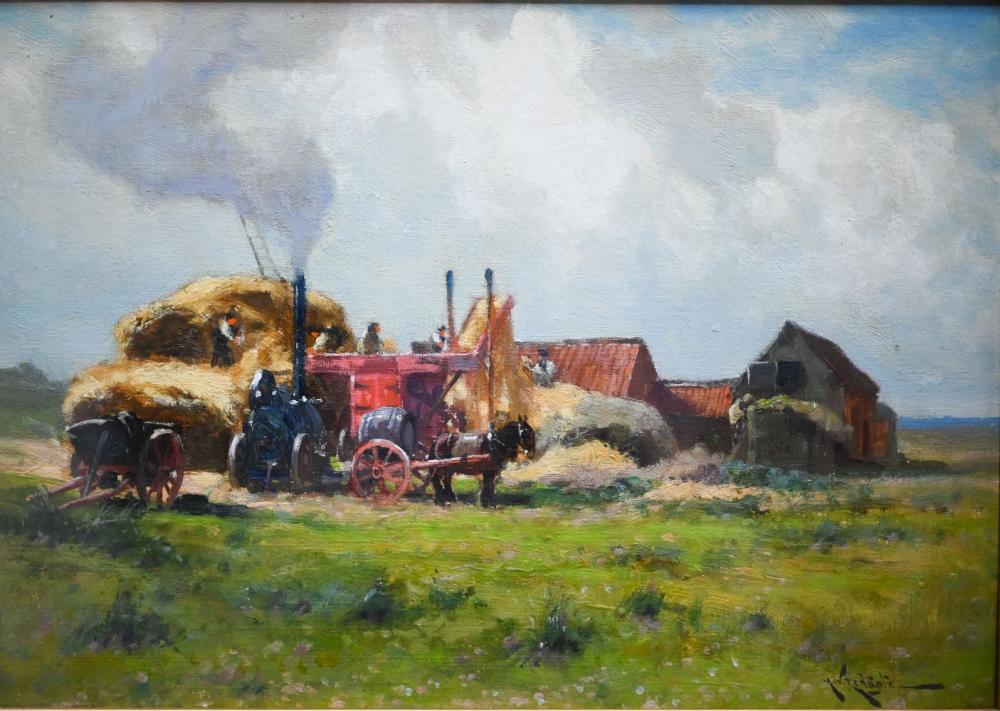 Arthur William Redgate comparable auction result: arthur william redgate 1860 1906 harvest view with threshing machine oil on board signed lower