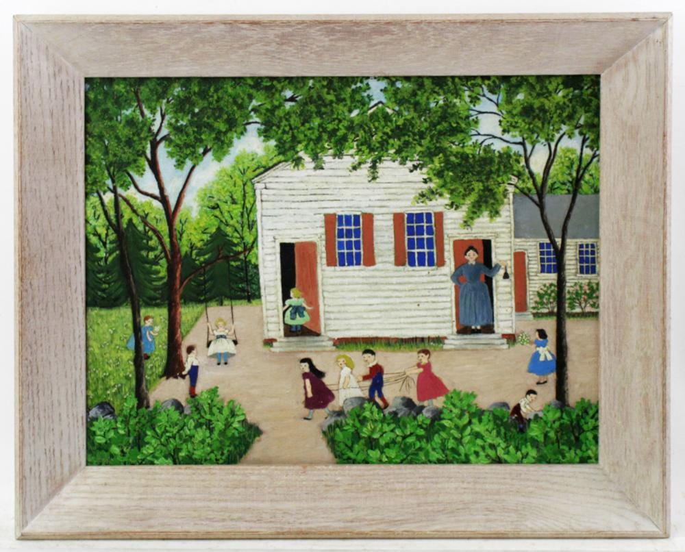 Albert Webster Davies comparable auction result: albert webster davies school house oil on board