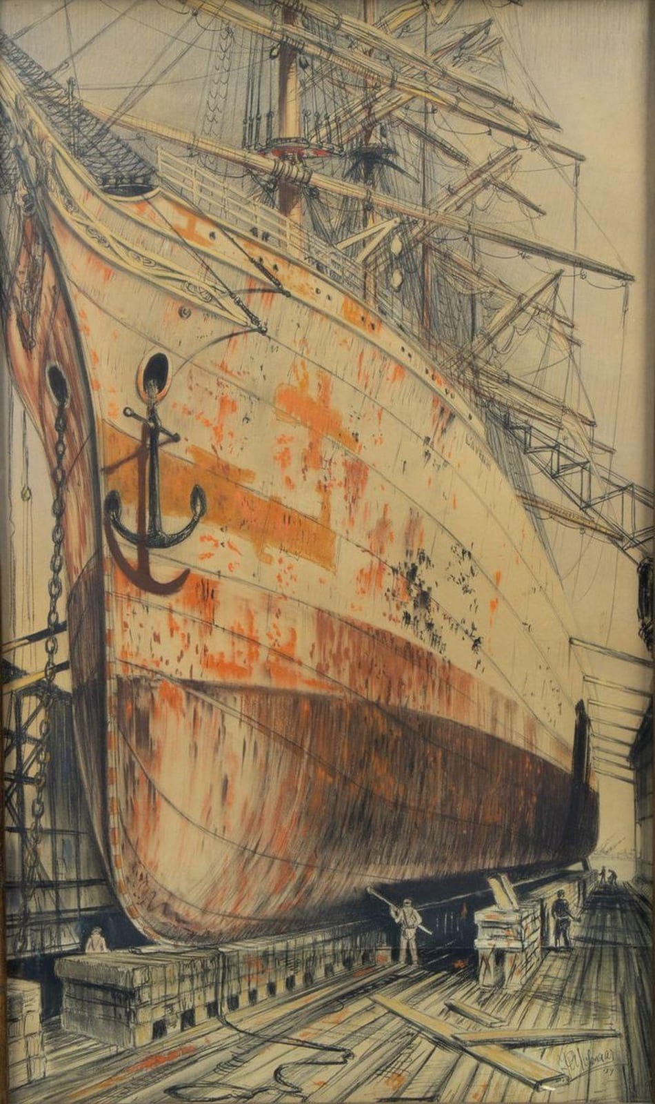 Johannes Petrus Molenaar comparable auction result: johannes petrus molenaar 1914 1989 viermaster in droogdok