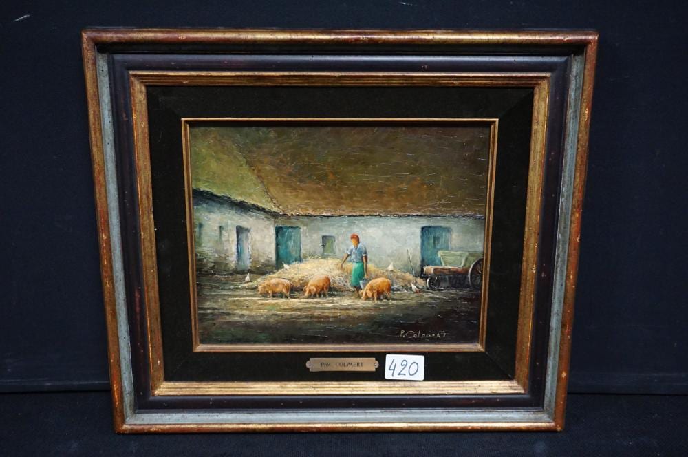 Prosper Colpaert comparable auction result: pros colpaert 1923 1990 varkens en kippen op het erf olieverf op paneel gesigneerd 24 x 30