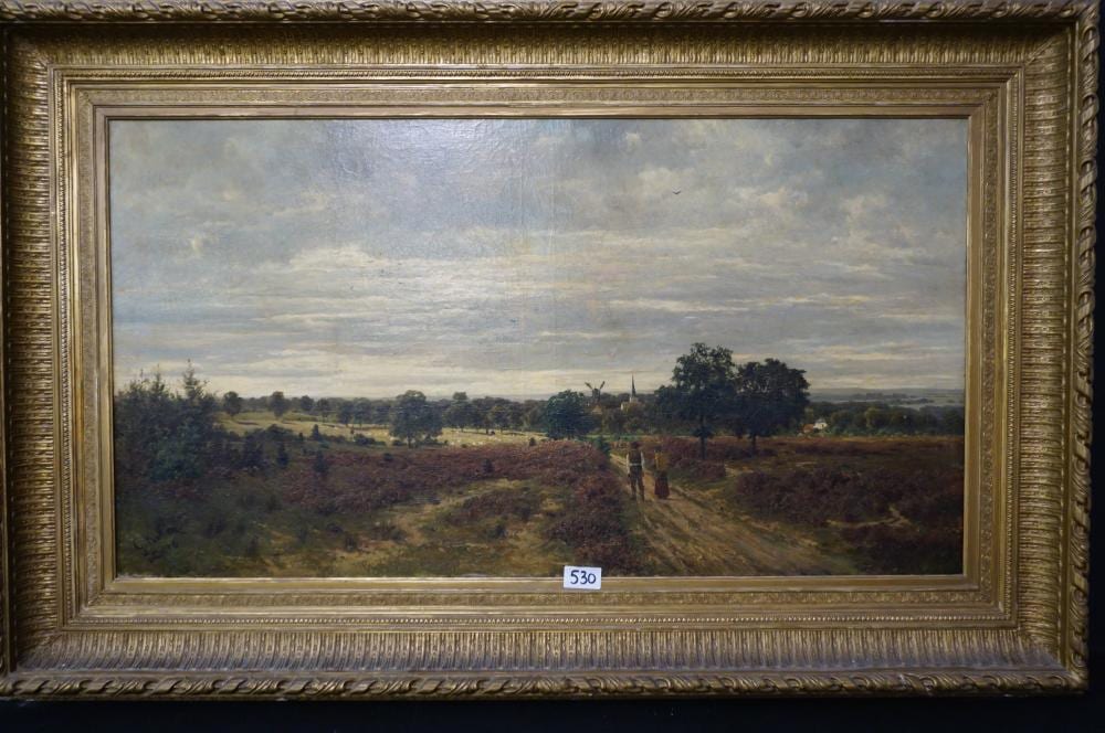 gustav koken 1850 1910 heidelandschap met dorp en wandelend koppel olieverf op doek gesignee · DEWIT Auctions · 2023-12-27 Gustav Koken comparable auction result: gustav koken 1850 1910 heidelandschap met dorp en wandelend koppel olieverf op doek gesignee