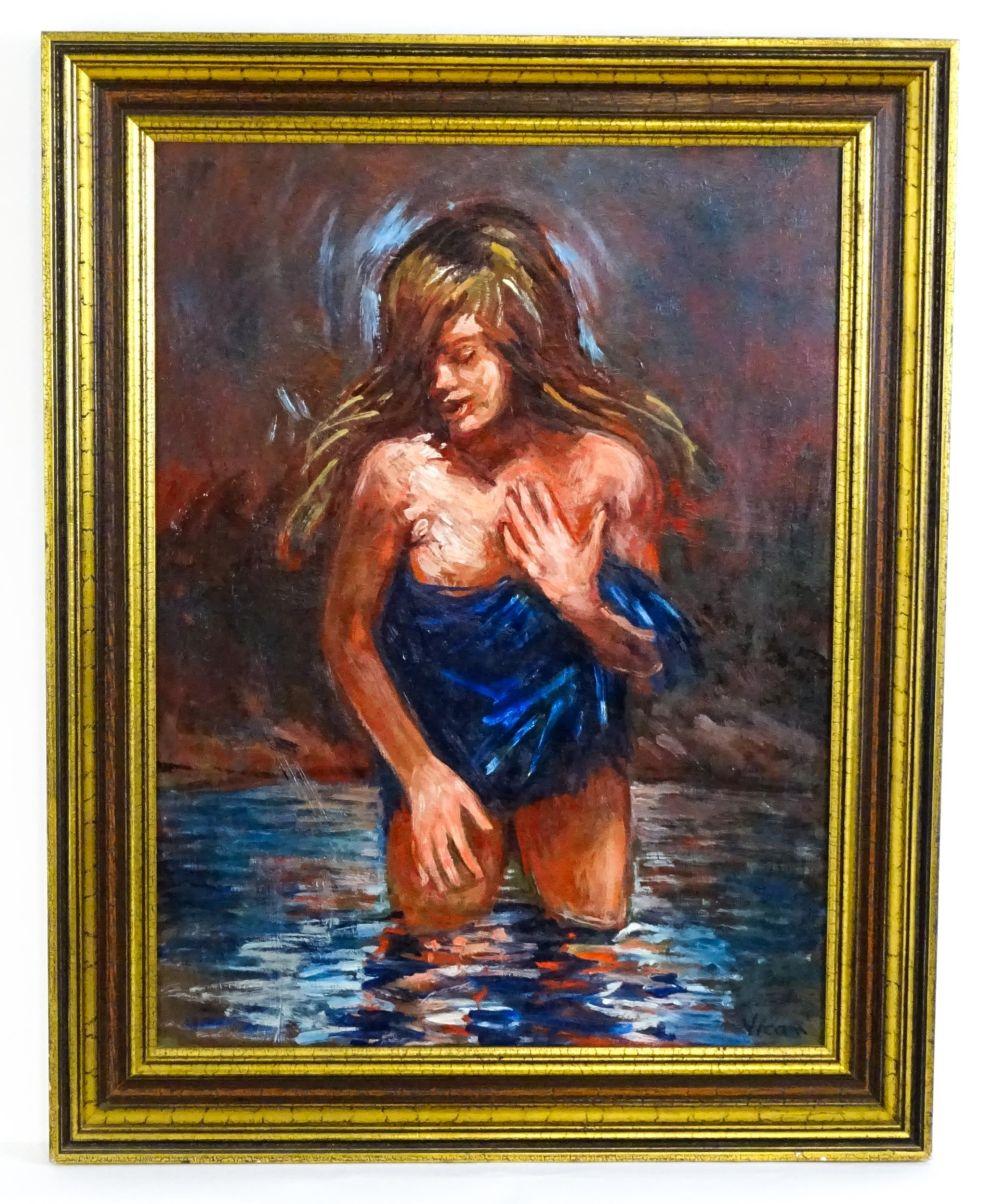 Andrew Vicari comparable auction result: andrew vicari 1932 2016 oil on board bather a study of a female bather in the sea signed lower