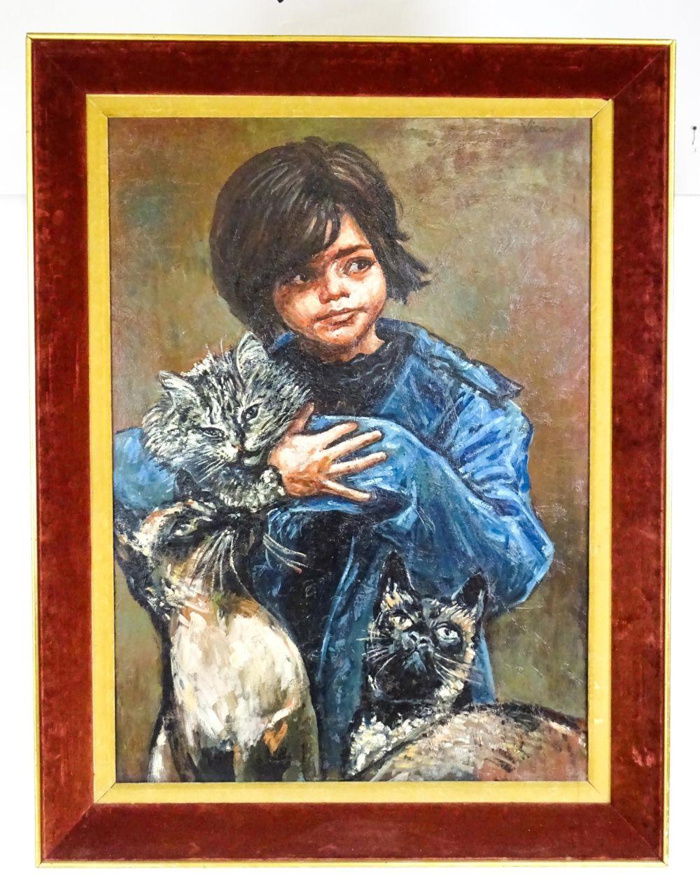 Andrew Vicari comparable auction result: andrew vicari 1932 2016 oil on canvas la zingarella a portrait of a young child with three cats