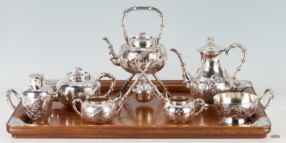 Wang Hing Chinese Export Silver Tea Set with Tray sold by Case Antiques, Inc. Auctions & Appraisals, lot 1 — auction record photograph