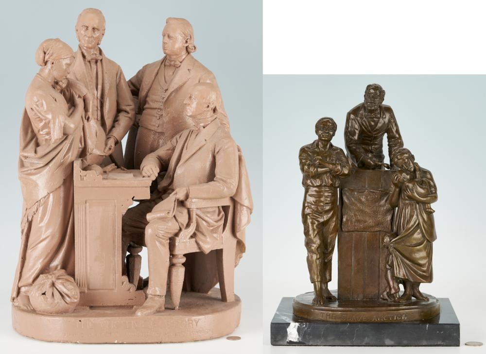 Two John Rogers Civil War Figural Groups: Fugitive Story plus The Slave Auction sold by Case Antiques, Inc. Auctions & Appraisals, lot 553 — auction record photograph