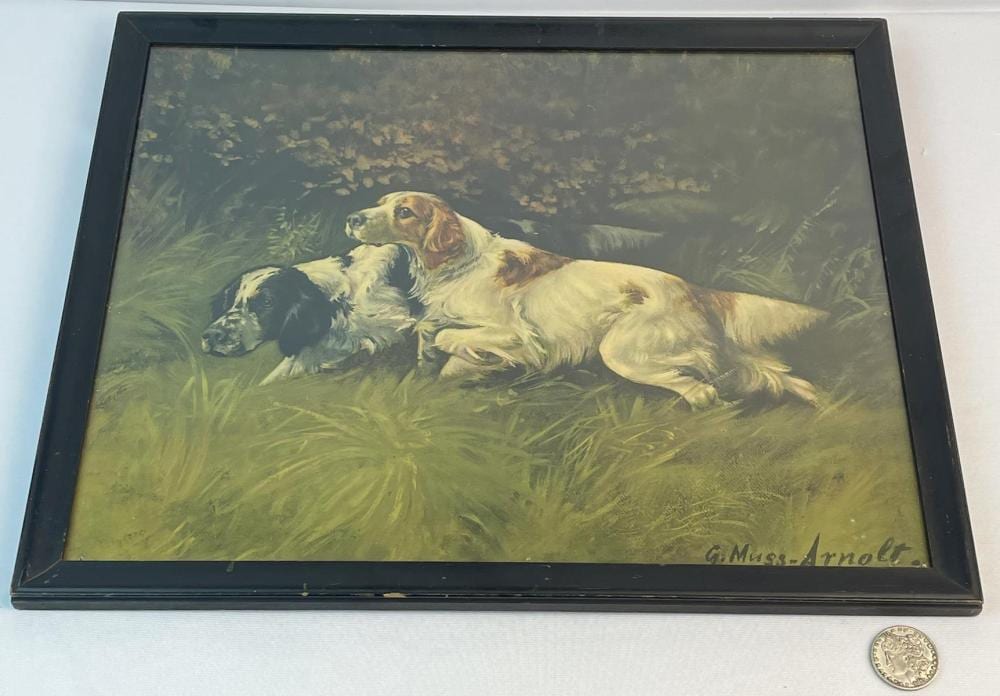 Gustav Muss-Arnolt comparable auction result: gustav muss arnolt german american 1858 1927 two hunter dogs now for the flush c 1898 print framed