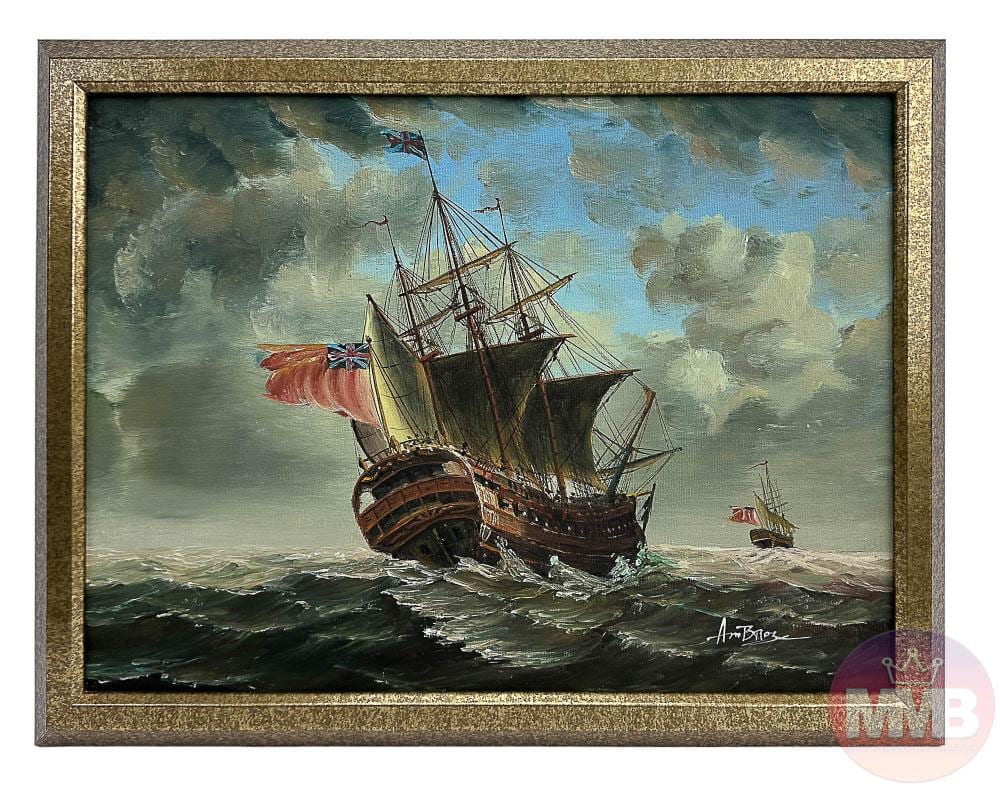 John Ambrose comparable auction result: john ambrose 1931 2010 warship boat oil painting