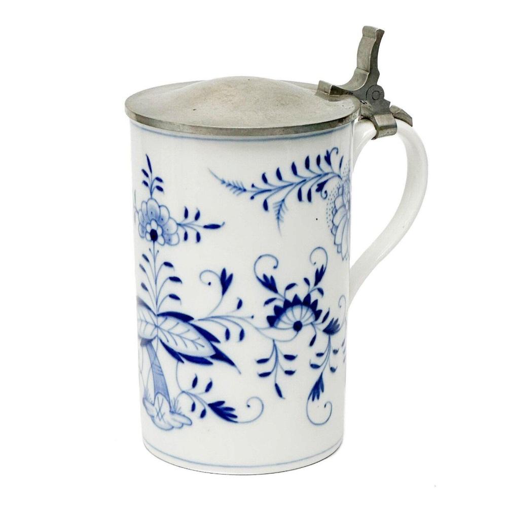 Meissen Germany Hand Painted Porcelain Pewter Lidded Tankard Beer Stein 20th c sold by Taylor & Harris, lot 284 — auction record photograph