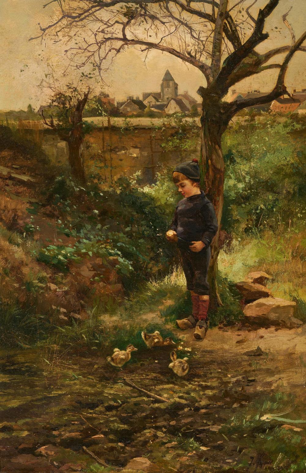 Iosif Evstaf'evic Krackovskij comparable auction result: french school knabe beim entenf ttern vor einem franz sischen st dtchen