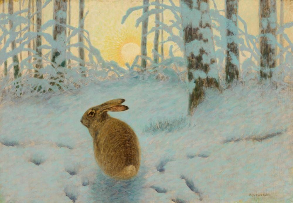 Alfred Weczerzick comparable auction result: alfred weczerzick winterlich verschneiter wald mit hasen