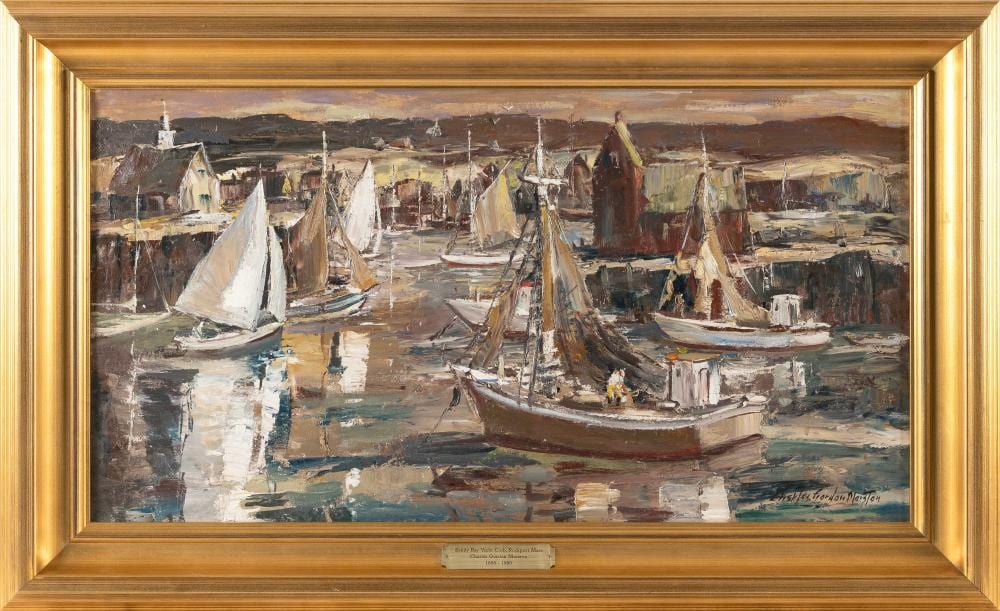 Charles Gordon Marston comparable auction result: charles gordon marston massachusetts 1898 1980 sandy bay yacht club rockport mass oil on canvas 16 x 30 framed 22 x 36