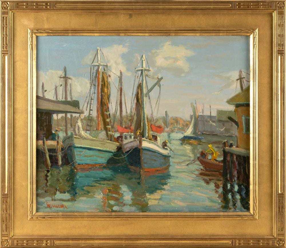 Joseph Rimini comparable auction result: joseph rimini massachusetts 1920 2000 gloucester harbor oil on canvas 20 x 24 framed 27 x 31