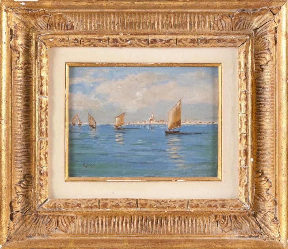 Roger William Curtis comparable auction result: roger william curtis massachusetts 1910 2000 off venice oil on board 6 25 x 8 25 framed 13 5 x 15 5