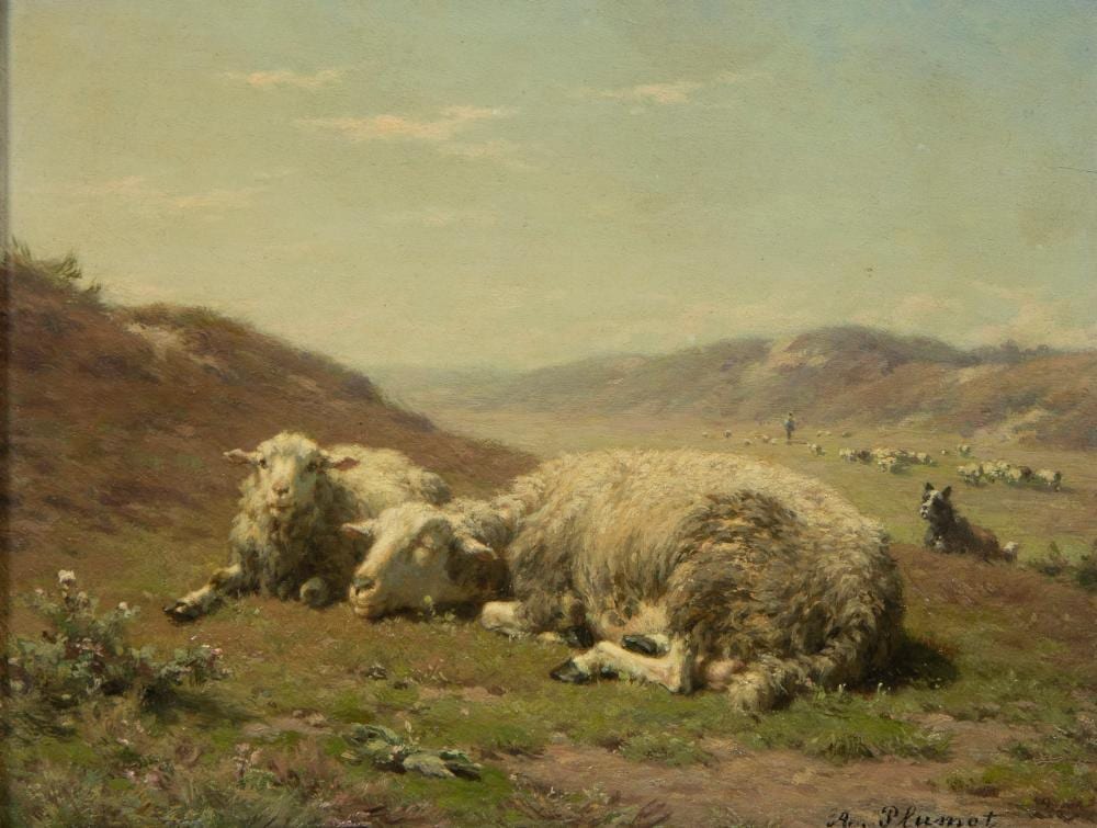 André Plumot comparable auction result: andr plumot 1829 1906 oil on panel sheep in the meadow signed