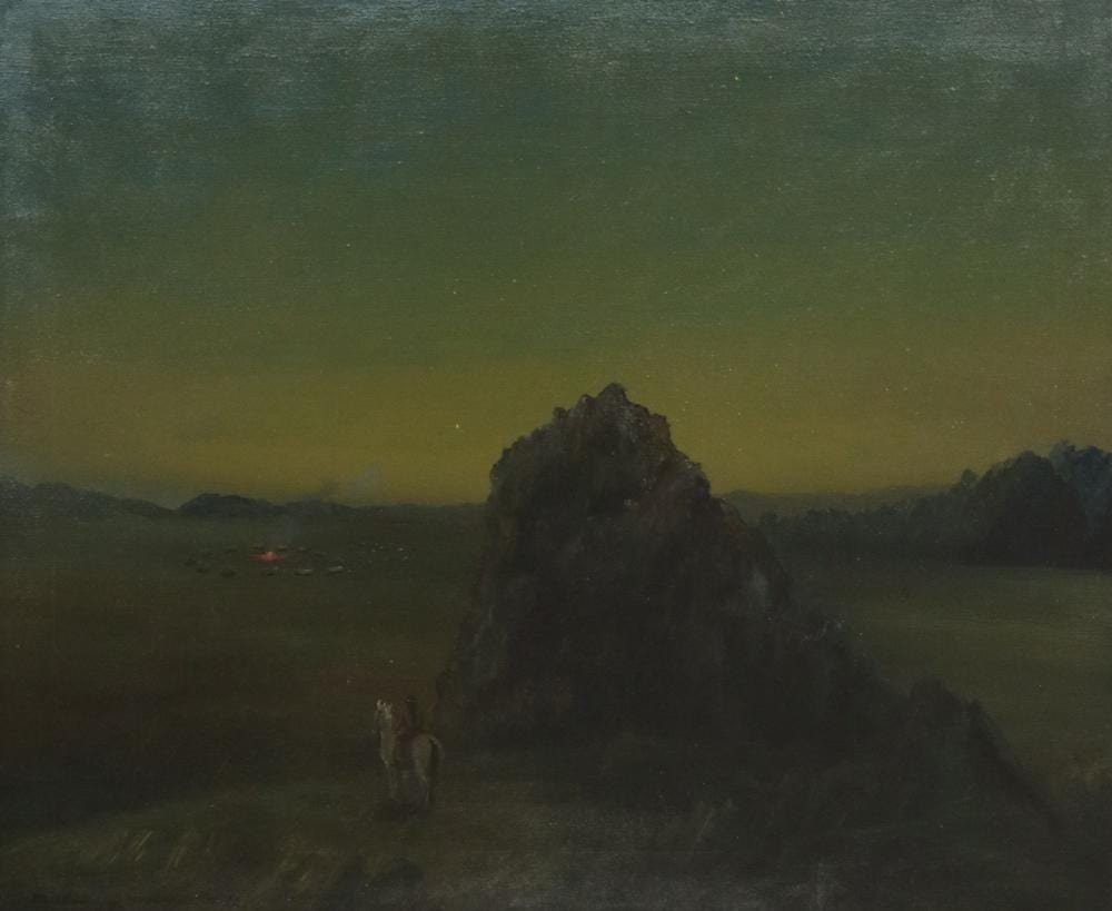 Melvin C. Warren comparable auction result: melvin c warren d 1995 distant campfire 20 x24