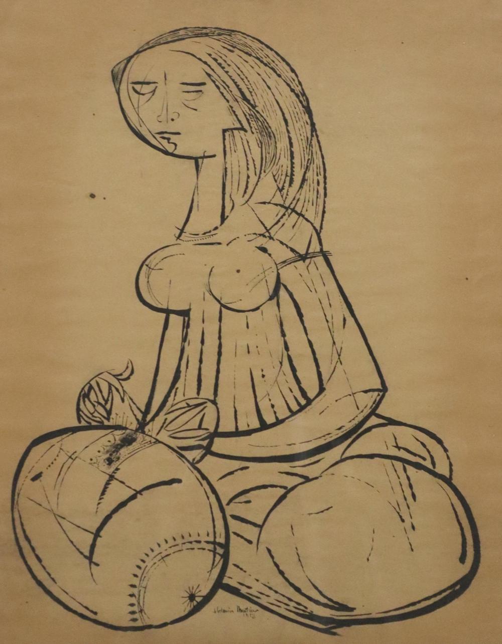 Aldemir Martins comparable auction result: aldemir martins d 2006 ink painting lacemaker