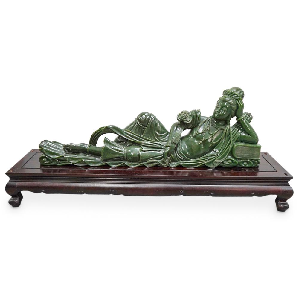 Monumental Chinese Carved Jade Reclining Guan Yin sold by Akiba Galleries, lot 66 — auction record photograph