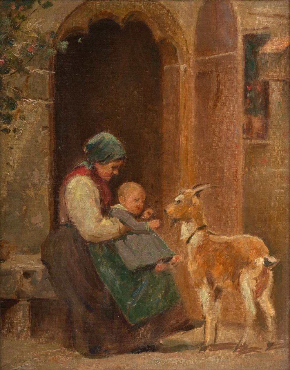 Joseph W. Gies comparable auction result: joseph w gies american michigan 1860 1935 oil on canvas mounted to board ca 1910 grandma and her pets h 17 w 14