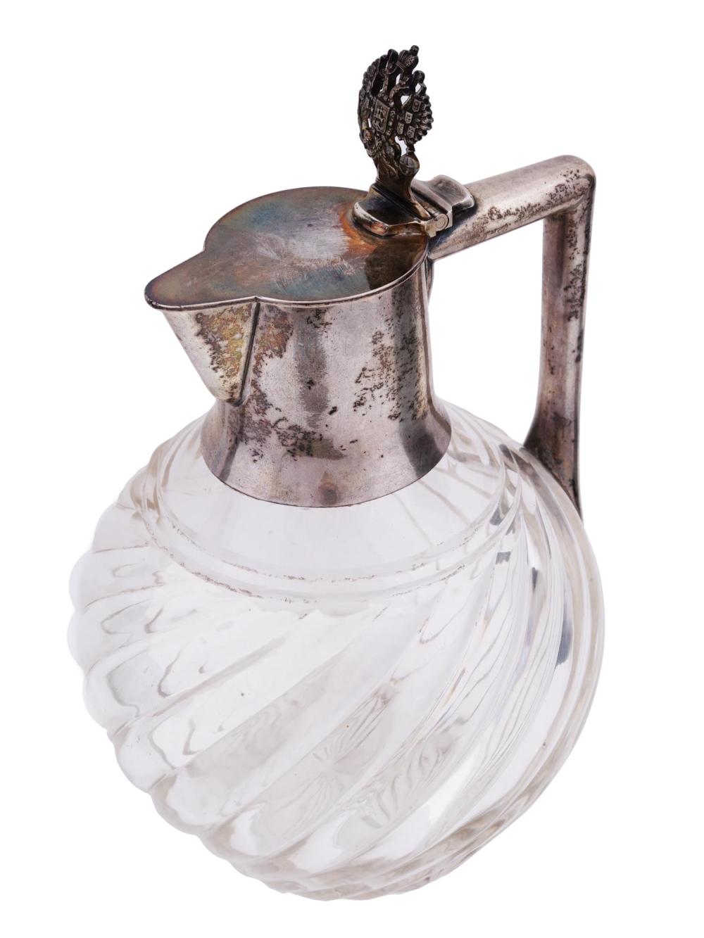 ANTIQUE RUSSIAN 84 SILVER AND CUT GLASS MILK JUG sold by Antique Arena Inc, lot 322 — auction record photograph