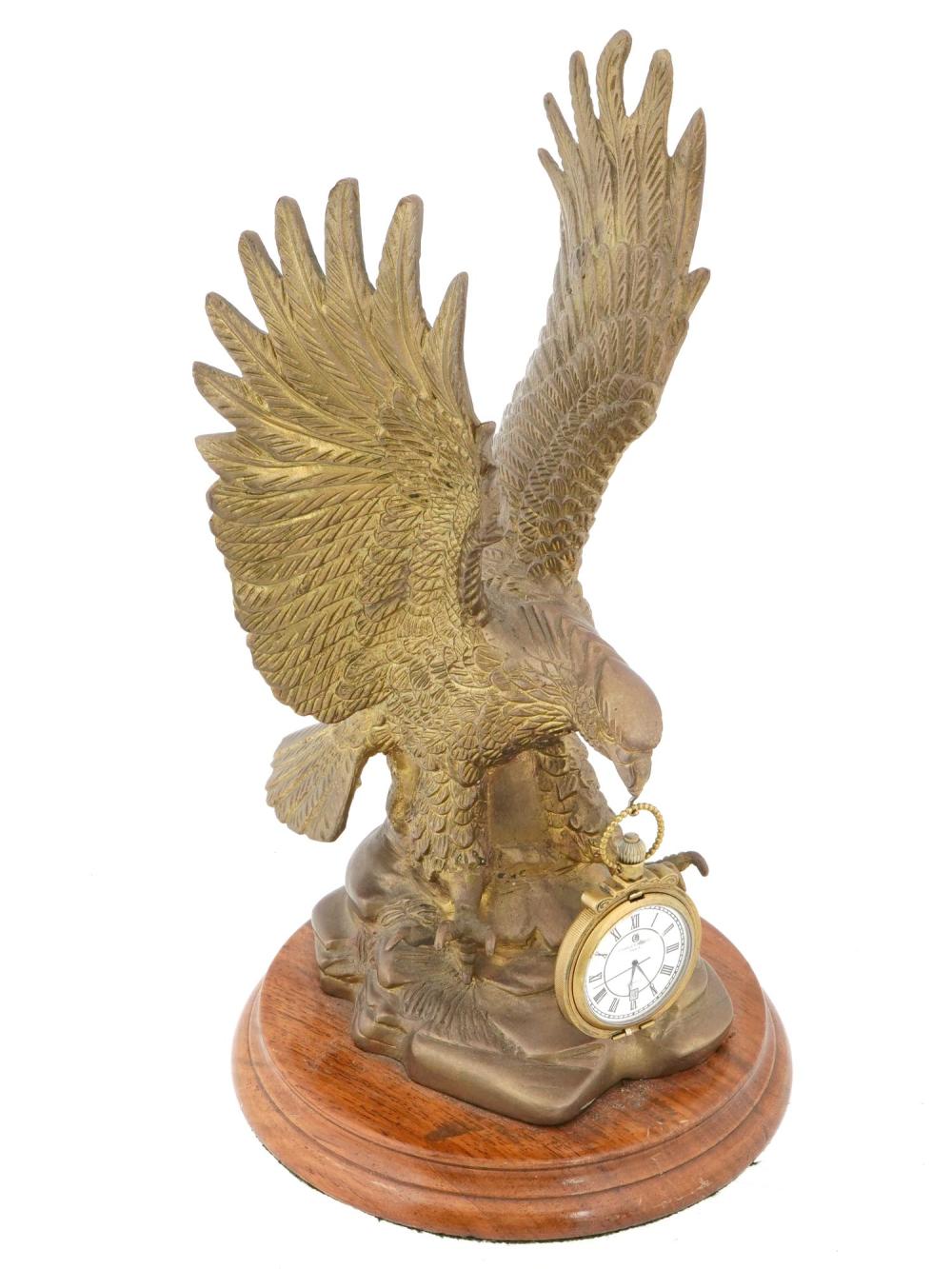 BRONZE EAGLE POCKET WATCH STAND W CHARLES HUBERT CLOCK sold by Antique Arena Inc, lot 388 — auction record photograph