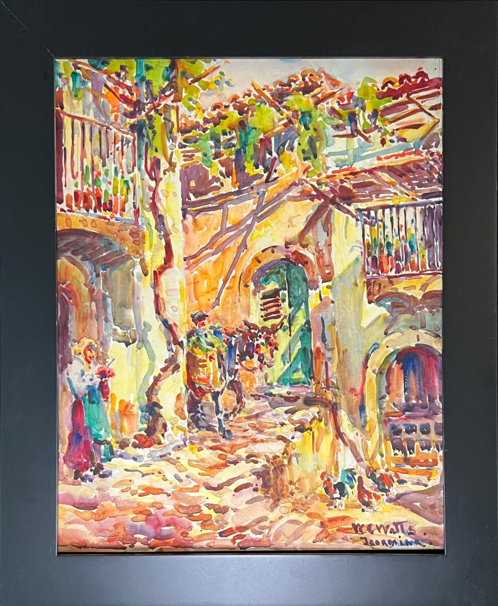 William Clothier Watts comparable auction result: william clothier watts watercolor painting courtyard scene