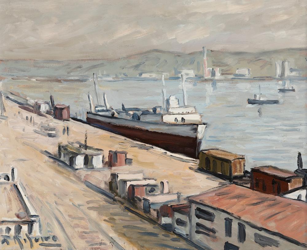 Alceu Ribeiro comparable auction result: alceu ribeiro artigas uruguay 1919 palma de mallorca 2013 port scene oil on canvas signed in the lower left corner and on the back