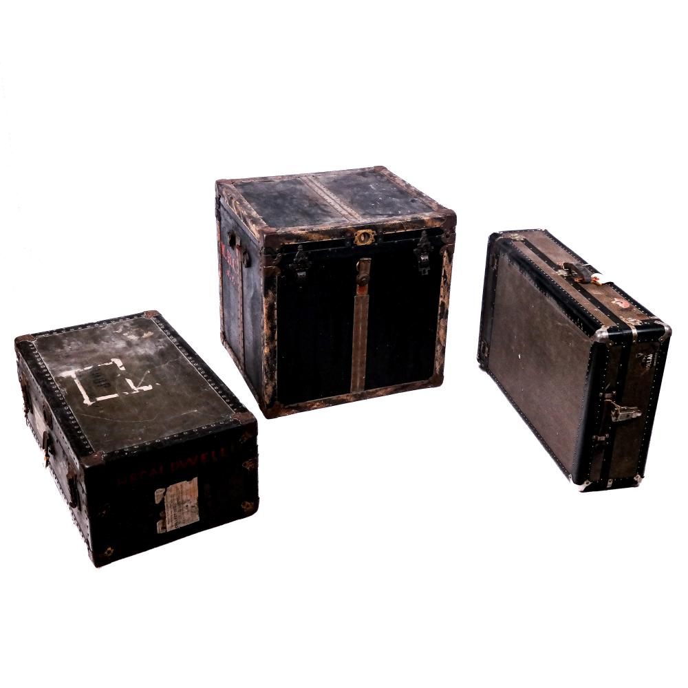 Three Vintage Steamer Trunks sold by Roland Auctions NY, lot 696 — auction record photograph