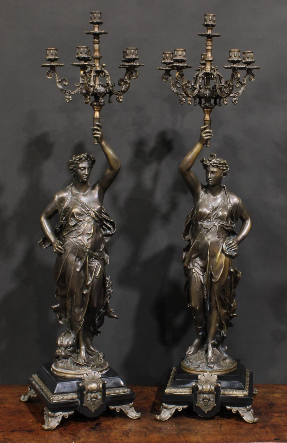 Jean Louis Grégoire comparable auction result: jean louis gr goire french 1840 1890 after a pair of patinated bronze figural candelabra signed l gregoire in the maquette black slate bases