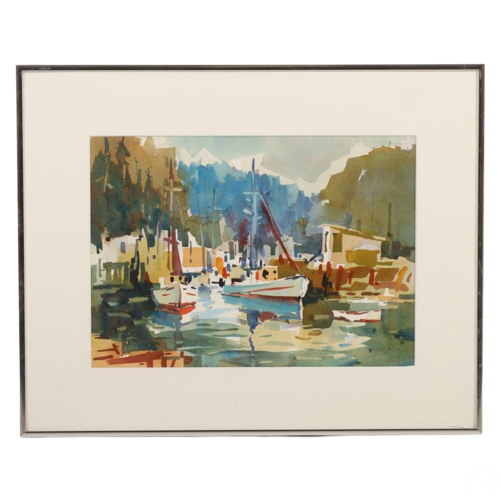 Edward Norton Ward comparable auction result: edward norton ward 1928 2022 boat harbor painting
