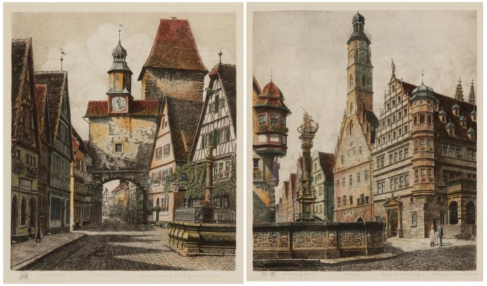 Ernst Geissendorfer comparable auction result: ernst geissendorfer 1908 1993 two works markusturm and rathaus etching in colors on paper sight of each 20 5 h x 17 5 w