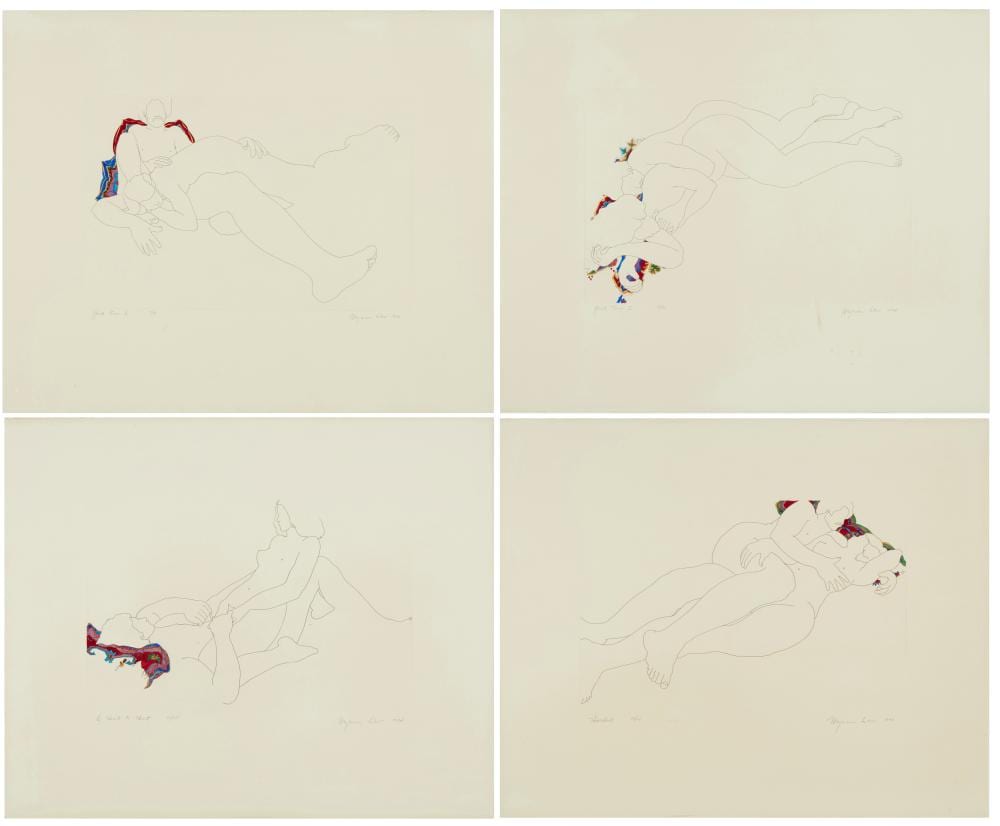 Weyman Lew comparable auction result: weyman lew b 1935 four etchings with hand coloring on paper 1974 plate of each 11 75 h x 18 w