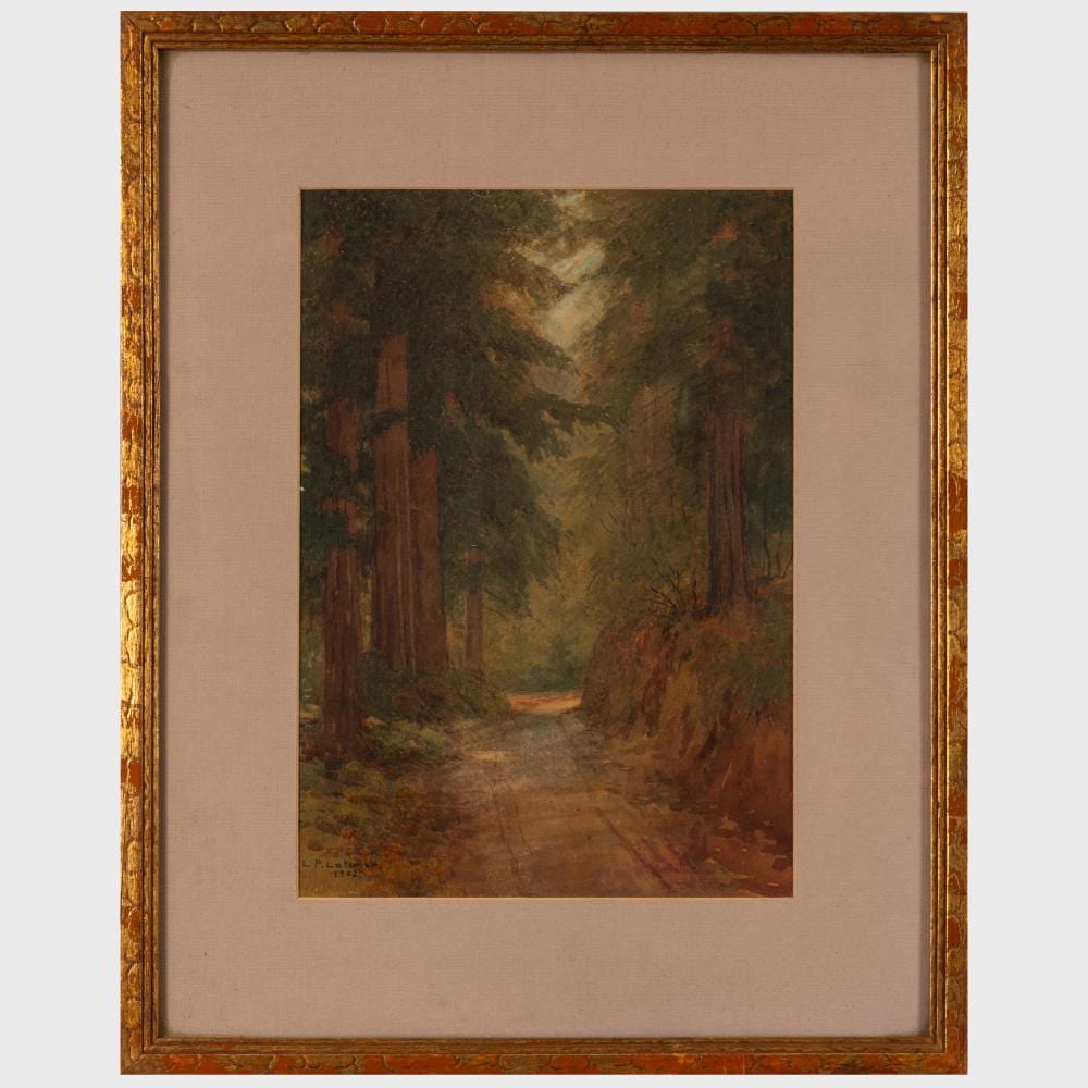 Lorenzo Palmer Latimer comparable auction result: lorenzo palmer latimer 1857 1941 wooded path and woodland landscpae