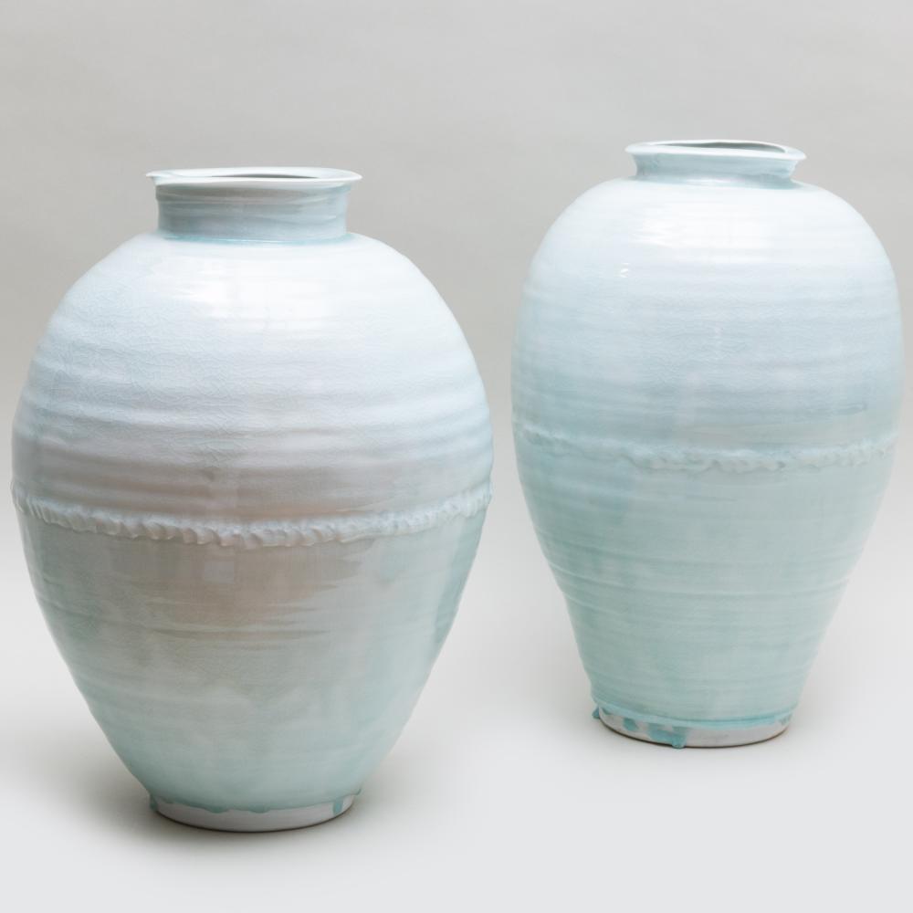 Pair of Gareth Mason Celadon Glazed Porcelain Jars sold by STAIR, lot 608 — auction record photograph