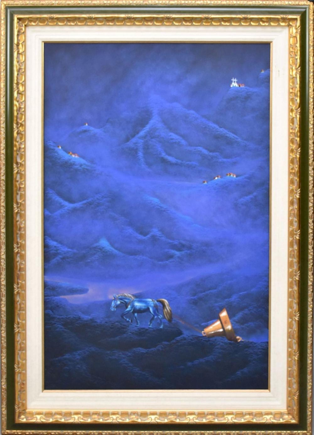 Gonzalo Endara Crow comparable auction result: gonzalo endara crow ecuadorian 1936 acrylic on canvas surreal horse villages on mountain 48 x 32 58 x 42 overall