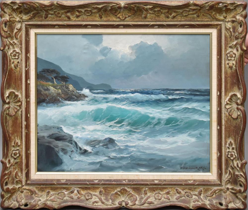 Alex Dzigurski comparable auction result: alex dzigurski california 1911 1995 rocks and surf framed oil on canvas signed lower right canvas is 20 x 24 inches overall is 28 3 4 x 32 3 4 inches