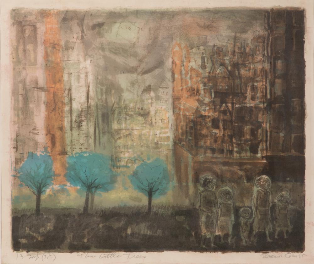 Eleanor Coen comparable auction result: eleanor coen american 1916 2010 three little trees color lithograph