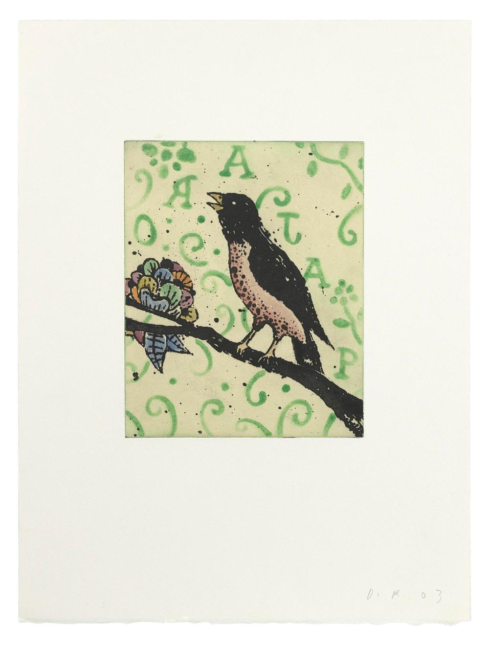 Dan Rizzie comparable auction result: dan rizzie new york texas 1951 perched crow 2003 color woodblock 10 x 8 unframed