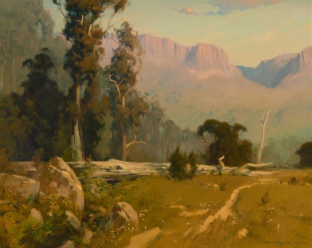 Graham Cox comparable auction result: graham cox 1941 liffey bluff tasmania oil on canvas on board 39 5 x 49 5 cm frame 56 x 66 x 4 cm signed lower right titled