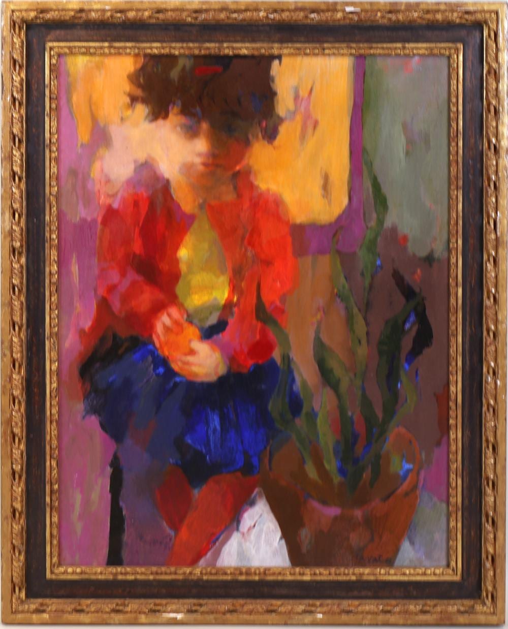 Irma Cavat comparable auction result: irma cavat oil on canvas girl with plant