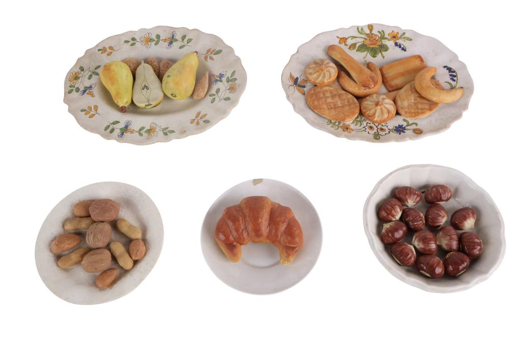 Five Decorative Plates with Porcelain Food sold by Nye & Company, lot 638 — auction record photograph