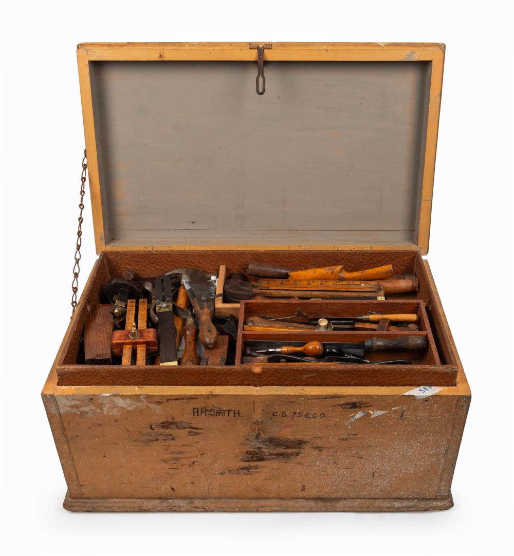 Auction comp thumbnail for An impressive antique tool trunk with a handsome selection of antique cabinet maker's hand tools, 19th/20th century, (Leski Auctions Pty Ltd, Lot 186)