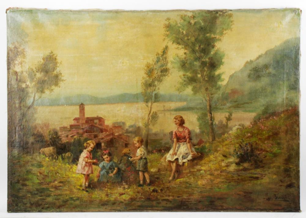 Giuseppe (1881) Guidi comparable auction result: giuseppe guidi family scene oil on canvas