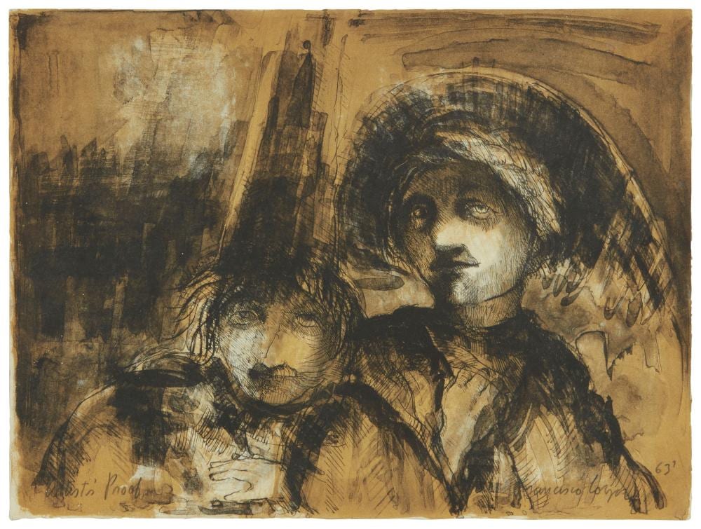 Francisco Corzas comparable auction result: francisco corzas 1936 1983 two women 1963 aquatint on tan paper image sheet 11 25 h x 15 w