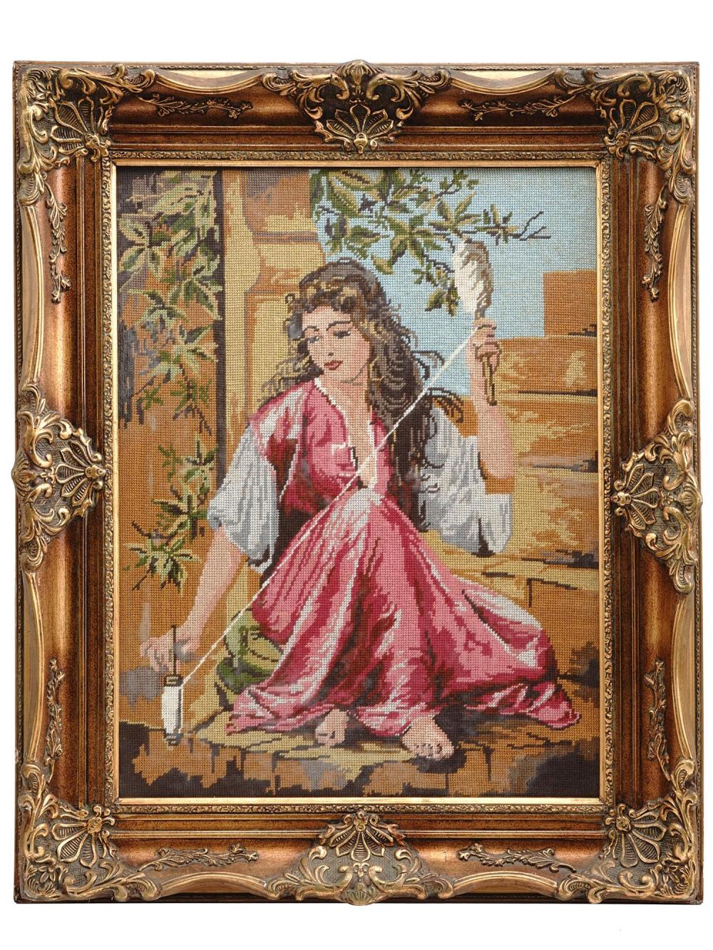 Charles Landelle comparable auction result: vintage framed needlepoint after charles landelle