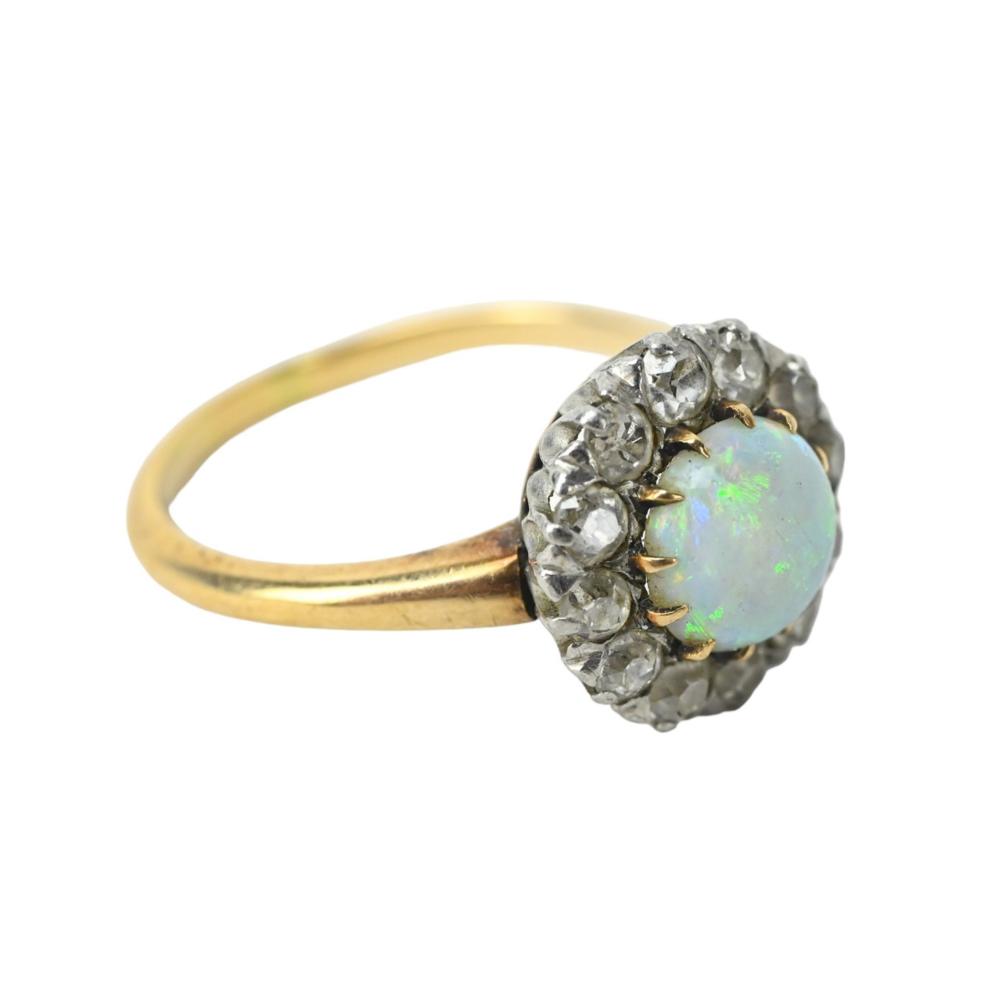 Auction comp thumbnail for 14K Opal Set w Diamonds Antique Edwardian Ring 5.5 (Greenwich Auction, Lot 21)