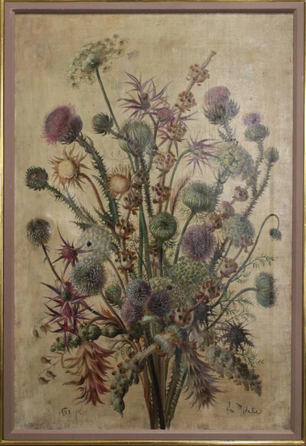 Ann Medalie comparable auction result: ann medalie oil on canvas thistles