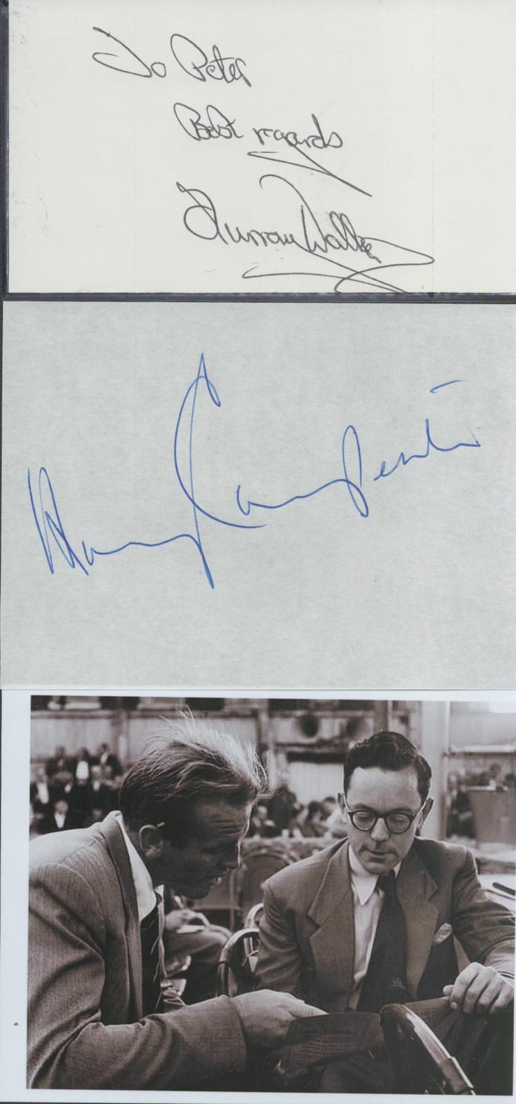 Murray Walker comparable auction result: murray walker and harry carpenter signed autographs black and white photo sports commentators