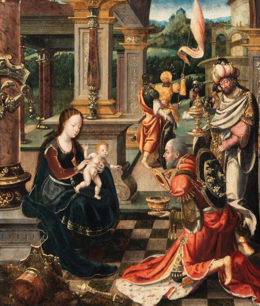 Bernard van Orley comparable auction result: bernard van orley 1487 1541 adoration of the kings signed with monogram brussels oil on oak 64 x 57 cm 25 2 x 22 4 in