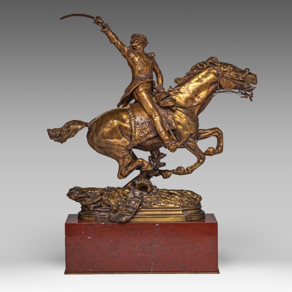 Georges Récipon comparable auction result: georges r cipon 1860 1920 le mar chal ney chargeant waterloo gilt bronze h 53 5 cm